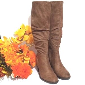 BARETRAPS BROWN 3" INCH BLOCK HEEL KNEE HIGH RUCHED LONG BOOTS SIZE 7 NWT
